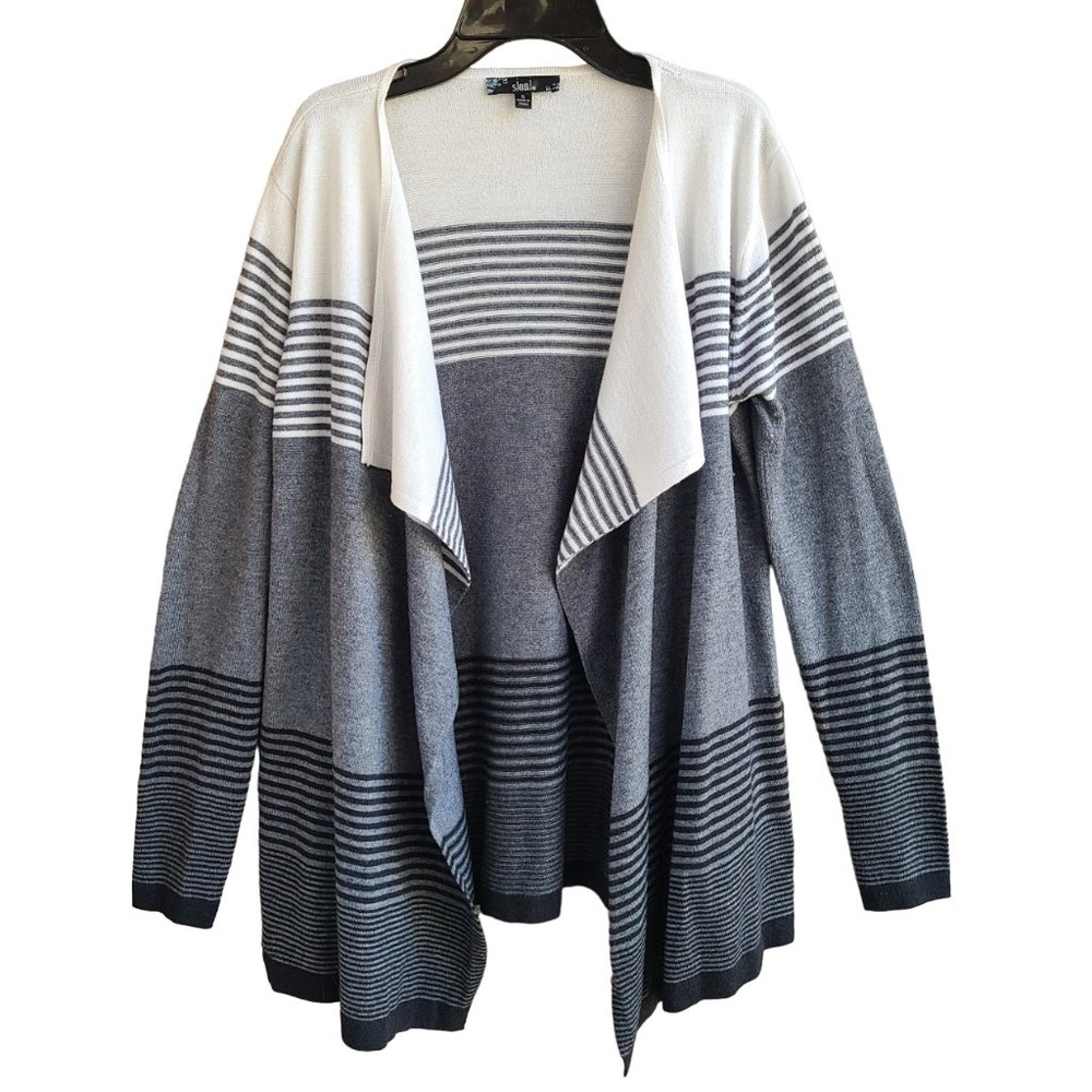 slonl Womens Cashmere Angora Blend Open Front Cardigan Gray Black White Size S